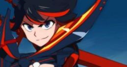 Ryuuko Matoi from Kill La Kill strikes a confident pose, showcasing her iconic outfit amid a chaotic backdrop.