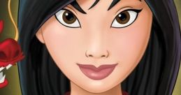 Mulan holds a sword, embodying courage and determination, with her loyal dragon companion in the background.