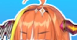 VTuber character with orange hair and vibrant eyes, showcasing a playful expression against a blue background.