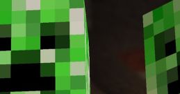 Two pixelated green Creepers from Minecraft in a cave, showcasing their signature explosive features and menacing expressions.