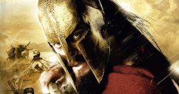 Spartan warrior in armor battles against foes, showcasing the epic style of the film "300" with dynamic action elements.