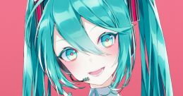 Hatsune Miku with vibrant teal hair, playful expression, and futuristic outfit, showcasing her iconic style and charm.