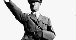 Historical figure in military uniform, gesturing with raised arm, associated with early 20th century European politics.