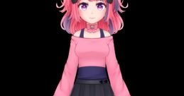 Cute character design featuring Ironmouse with pink hair, playful outfit, and signature horns, embodying a vibrant persona.