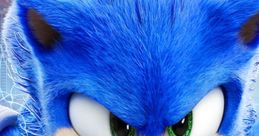 Dynamic Sonic the Hedgehog with vibrant blue fur and intense green eyes, exuding energy and speed in a dynamic action scene.