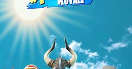 Fortnite characters celebrate #1 Victory Royale, showcasing unique skins and styles against a bright blue sky.