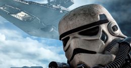 Stormtrooper aiming a blaster with a Star Destroyer in the background, capturing the intense atmosphere of the Star Wars saga.