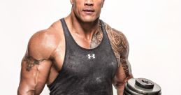 Dwayne Johnson lifting weights, showcasing strength and determination in fitness attire, epitomizing dedication to health.