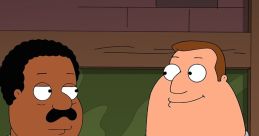 Cleveland and Joe enjoy drinks at the bar in a scene from Family Guy, showcasing their friendship and humor.