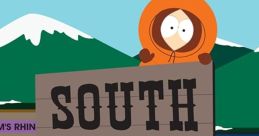 Cartoon characters from South Park cheerfully posing by the iconic South Park sign in a snowy landscape.