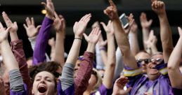 Vibrant NFL fans enthusiastically cheering in the stands, wearing jerseys and celebrating their team.