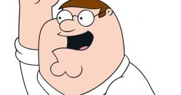 Peter Griffin raising his fist with a cheerful expression, embodying his iconic comedic personality from Family Guy.