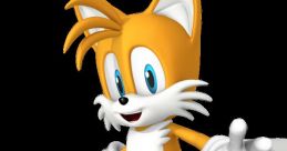 Tails, the iconic yellow fox from Sonic, poses playfully with his double tails and signature red shoes, showcasing his charm.