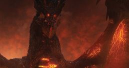 Epic fantasy dragon towering in volcanic landscape, glowing with lava and fire, showcasing incredible power and menace.