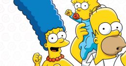 The Simpson family posing together, featuring Marge, Homer, Lisa, and Maggie with vibrant colors and cheerful expressions.