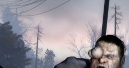 Confronting a massive Infected in Left 4 Dead amidst eerie fog and twisted trees, emphasizing survival horror.