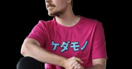 Mr. Beast in a bright pink shirt, sitting casually, showcasing his unique style and casual demeanor.