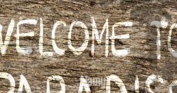 Rustic wooden sign saying "Welcome to Paradise" set against a vibrant green background, evoking a serene atmosphere.