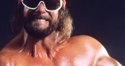 Macho Man poses proudly with the championship belt, showcasing his iconic style and muscular physique in wrestling history.