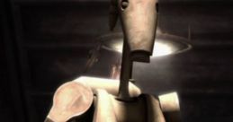 B1 Battle Droid from Star Wars: The Clone Wars, holding a blaster, ready for battle in a dark setting.