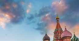 St. Basil's Cathedral illuminated by sunset, a symbol of Russian culture and vibrant architecture in Moscow.