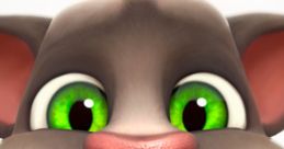 Close-up of Talking Tom, the beloved animated cat with vibrant green eyes and a friendly smile, perfect for fans of the series.