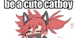 Cute animated character encouraging viewers to repost for a chance to be a cute catboy or share crazy content.