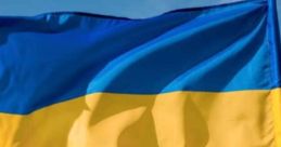 Waving Ukrainian flag against a clear sky, symbolizing national pride and resilience in a golden field.