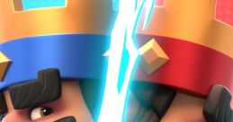 King characters from Clash Royale face off with lightning effects against a vibrant blue and red background.