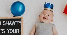 Happy 6 months baby celebration with a smiling infant, colorful balloons, and a festive sign marking the half birthday.