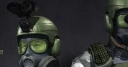 Black Mesa HECU Grunt General showcasing tactical gear, gas masks, and weapons in a military environment.