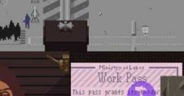 Work pass in 'Papers Please' featuring character Lily Johnson, granting food service employment rights in Arstotzka.