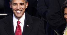 Barack Obama smiles while taking the oath of office, holding the Bible with Michelle Obama during the inauguration ceremony.