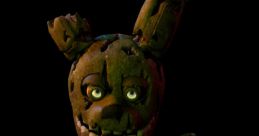 SpringTrap, a haunted animatronic, looms menacingly with glowing eyes, embodying eerie dread from the "Five Nights at Freddy's" series.