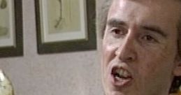 Alan Partridge speaking passionately in his signature style, promoting his audiobook "Two Zero" in a comedic setting.