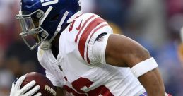 New York Giants player runs with football, showcasing skills crucial for fantasy football success during a game.