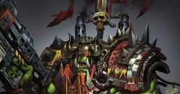 Ork Warboss from Warhammer 40,000, wielding a massive weapon and clad in battle armor, exudes fierce power and intimidation.