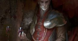 Striking noble figure in ornate attire holds a goblet, evoking the dark themes of Curse of Strahd.