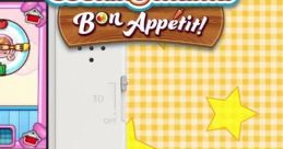 Cooking Mama 5: Bon Appétit! showcases a 3DS with fun cooking graphics and colorful recipe highlights. Enjoy 100 recipes!