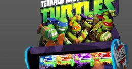 Arcade cabinet for Teenage Mutant Ninja Turtles: Turtles in Time features vibrant graphics and multiplayer action.