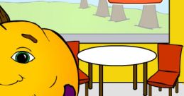 Hungry Pumpkin game scene featuring a smiling pumpkin character at a cafe table with sandwiches and a score display.