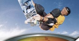 Tony Hawk performing a trick in Tony Hawk's Pro Skater for Dreamcast, showcasing skateboarding and stunts in a halfpipe.