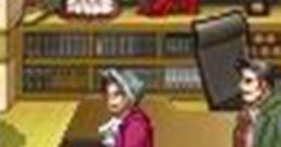 Miles Edgeworth and friends explore a crime scene in Ace Attorney Investigations: Voices on DS and DSi.