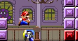 Mario jumps over an enemy in a vibrant level from Mario vs. Donkey Kong on Game Boy Advance, featuring classic gameplay elements.