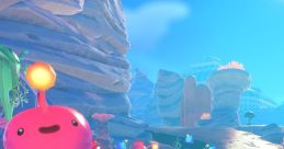 Colorful slimes frolic in a vibrant landscape, with a unique vacuum tool featured in the whimsical world of Slime Rancher 2.