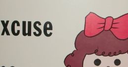 Cartoon girl with red dress and bow, playfully gesturing 'Excuse Me' with a finger to her lips for polite communication.