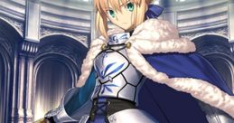 Artoria Pendragon in elegant armor, showcasing her Saber Class from Fate-Grand Order, with a royal crown and sword.