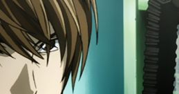 Light Yagami smirking while holding the Death Note, embodying his complex character in the anime series.