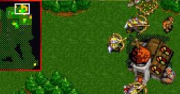 Gameplay scene from Warcraft 2 showing strategic resource gathering and unit movement in a vibrant fantasy landscape.