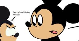 Mickey Mouse and a South Park character engage in a humorous conversation, highlighting their unique designs and expressions.